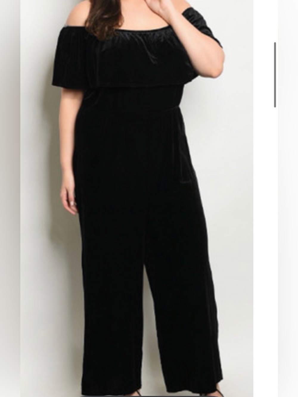 Eloquii Off-the-Shoulder Black Velvet Jumpsuit - Picture 4 of 4